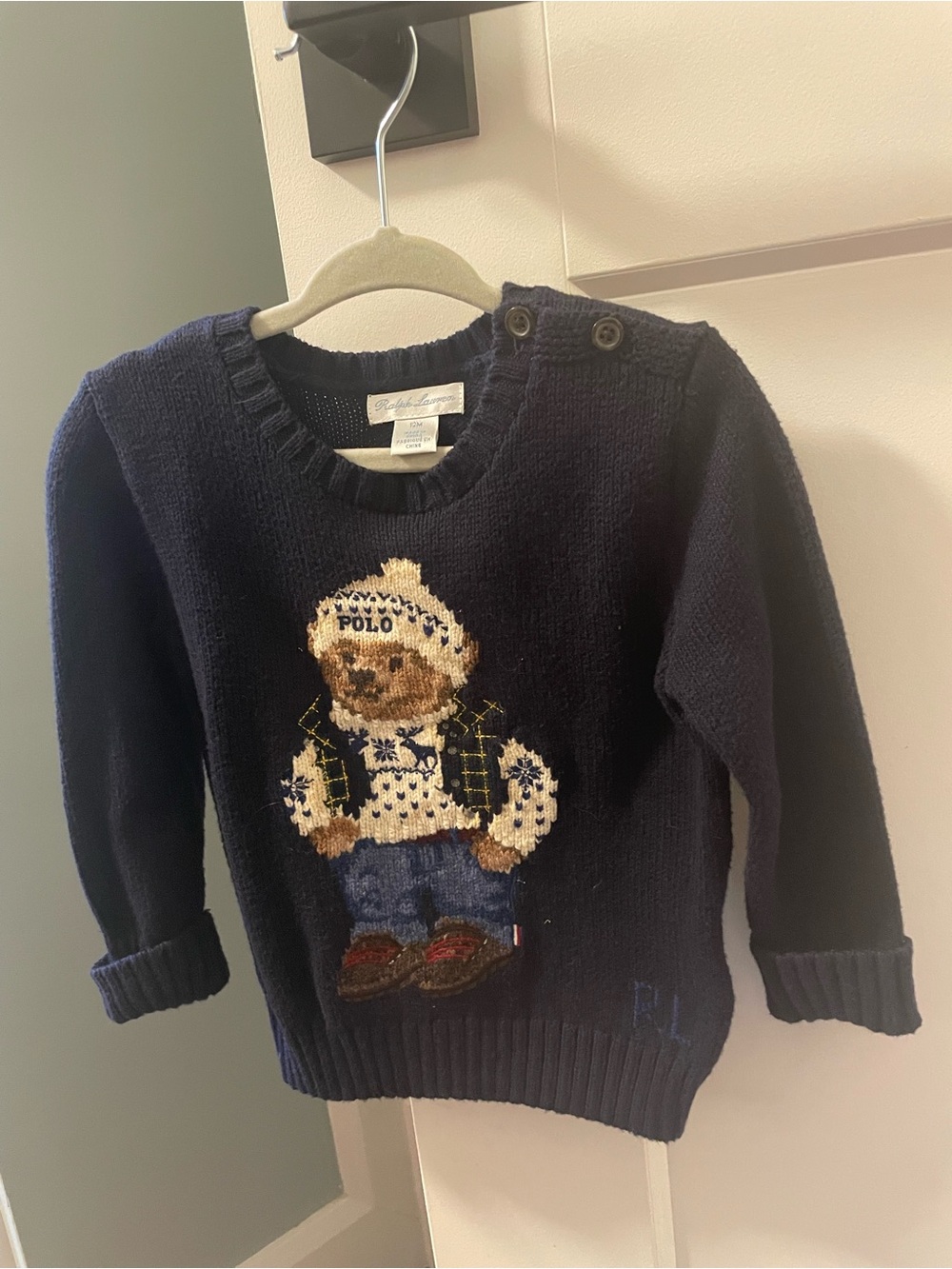 Ralph Lauren Navy Polo Bear Knit Sweater for baby